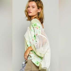 POL Boho Floral and Lace Pistachio Pol Top